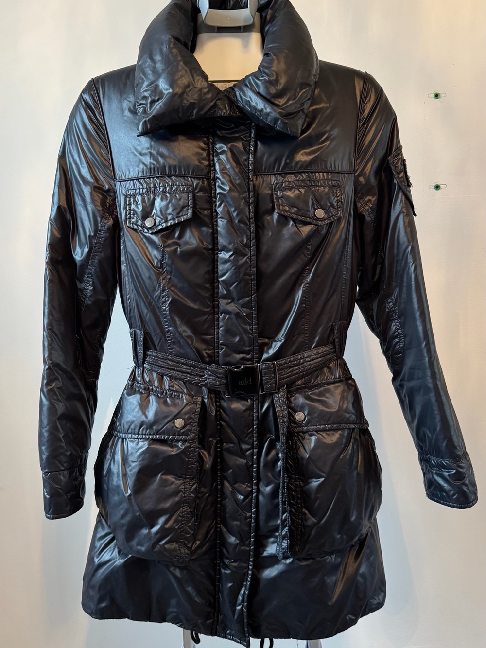 Black Quilted Belted Puffer Coat - Women